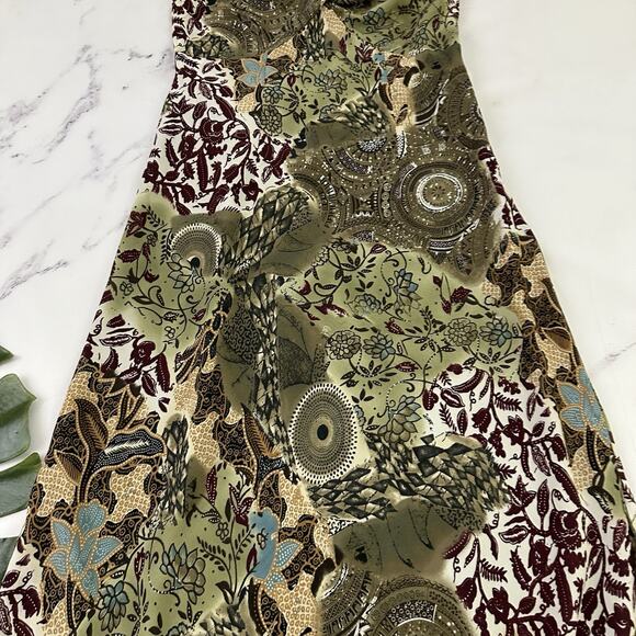Tribal Womens Vintage Y2k Slip Maxi Dress Size 8 Green Tan Paisley Floral - Picture 3 of 11